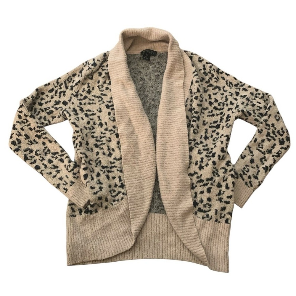 Rachel Zoe Leopard Print Open Front Cardigan Sweater Tan Black Cottagecore S